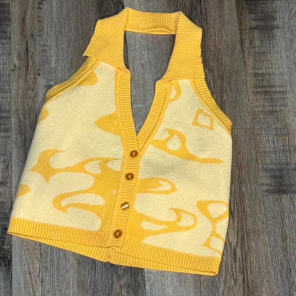 VRG GRL - funky yellow cropped sweater vest